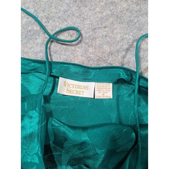 Vintage Victoria's Secret Green Silky Floral Slip Dress Sz Medium Flowy Lingerie - Picture 3 of 6